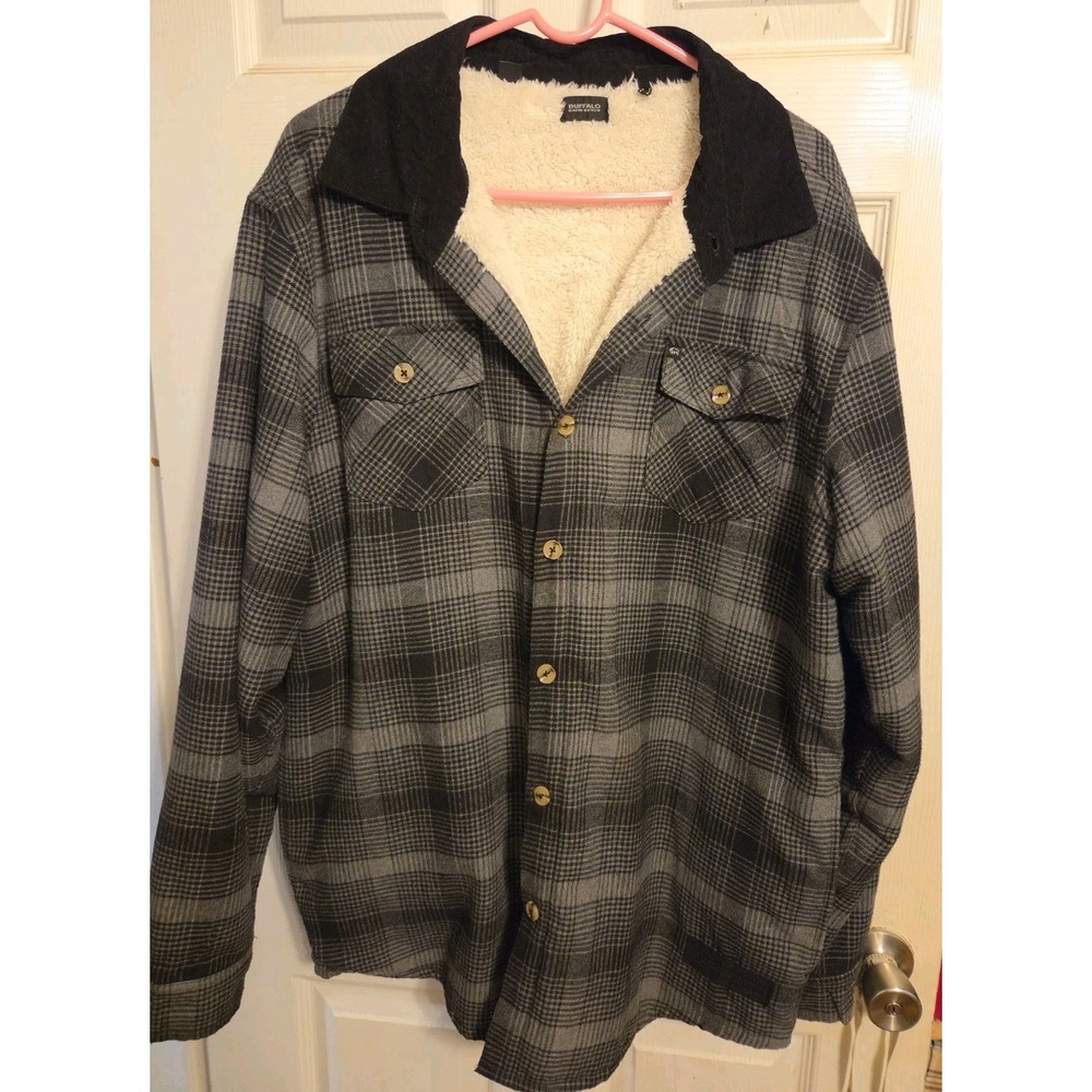 Buffalo David Bitton men's gray/black plaid sherpa-lined flannel shirt jacket XL